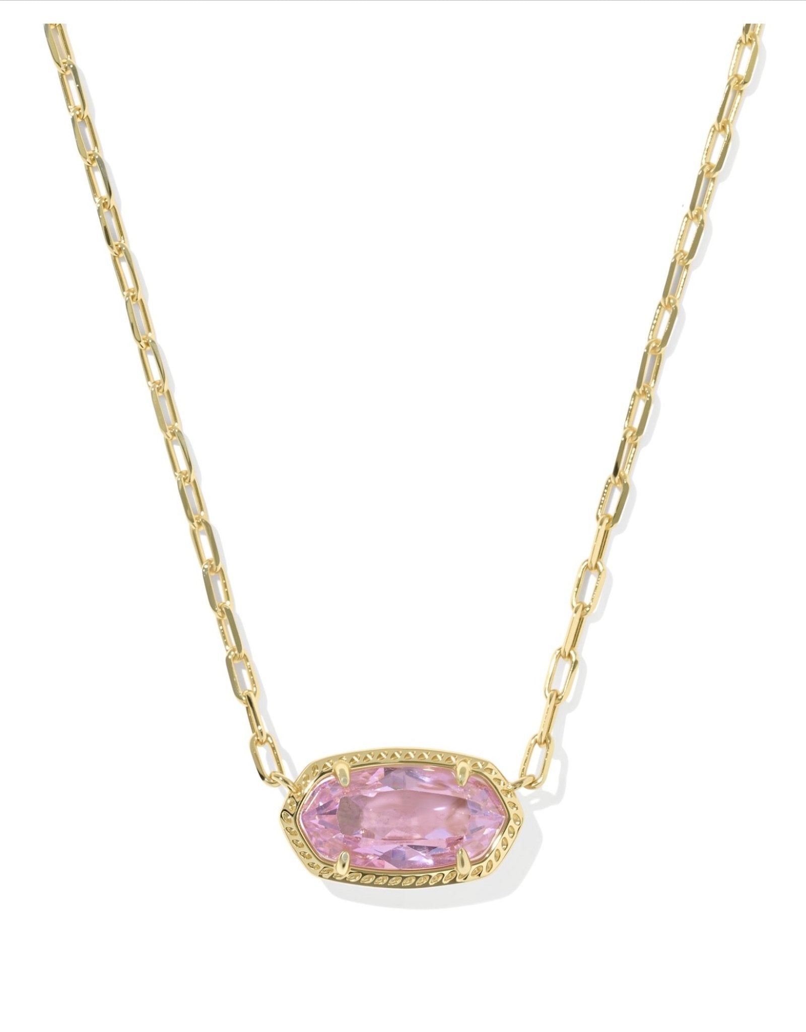 ELISA LUXE SHORT PENDANT NECKLACE GOLD LIGHT PINK CZ - She Chester