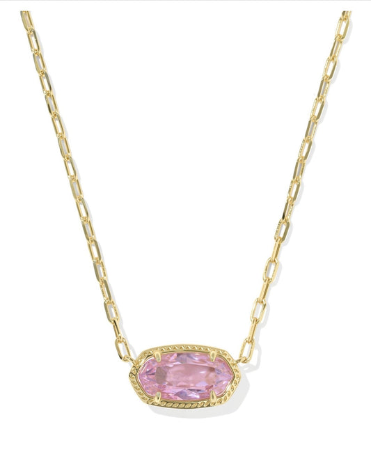 ELISA LUXE SHORT PENDANT NECKLACE GOLD LIGHT PINK CZ - She Chester