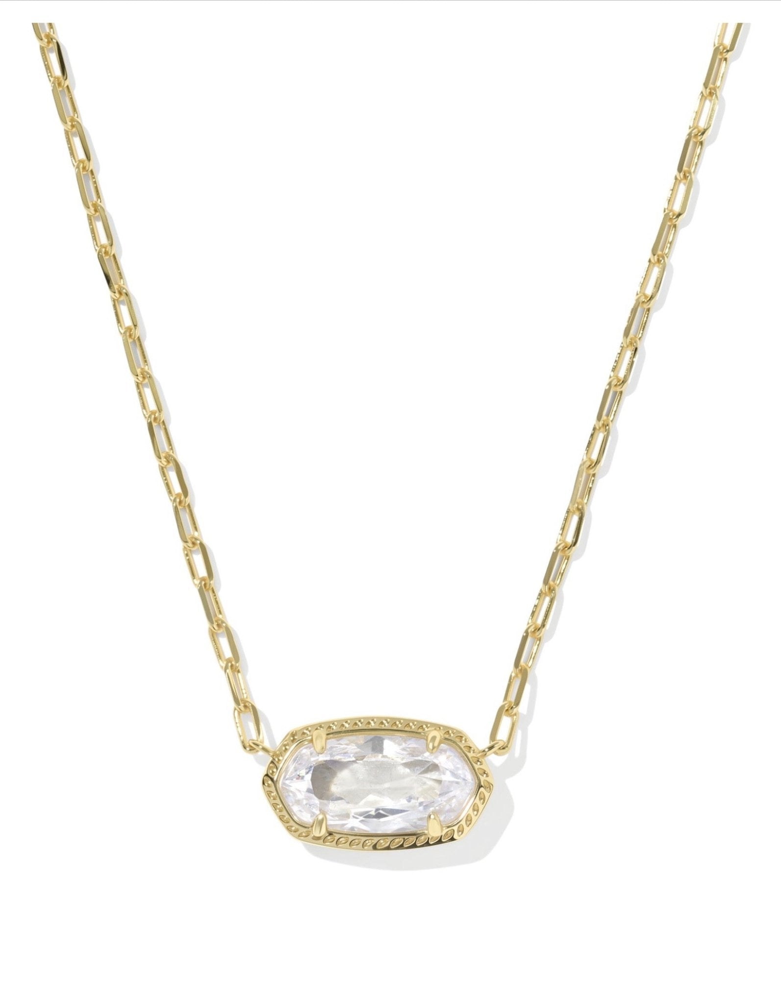 ELISA LUXE SHORT PENDANT NECKLACE GOLD WHITE CZ - She Chester
