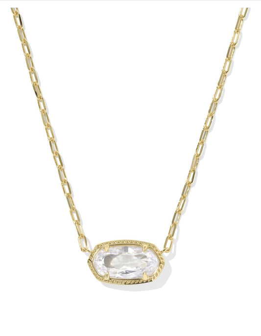 ELISA LUXE SHORT PENDANT NECKLACE GOLD WHITE CZ - She Chester