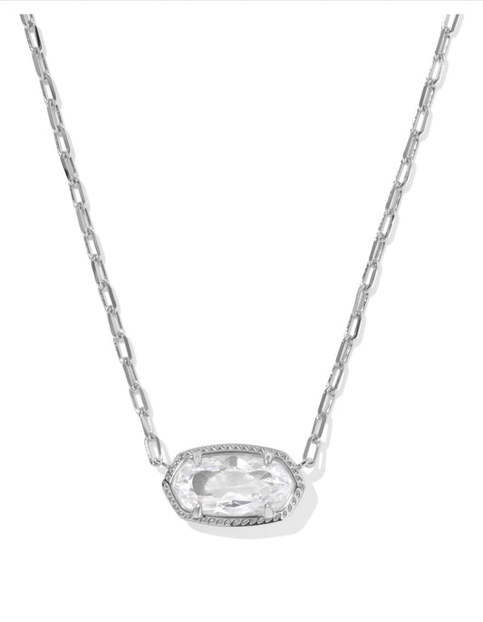 ELISA LUXE SHORT PENDANT NECKLACE SILVER WHITE CZ - She Chester