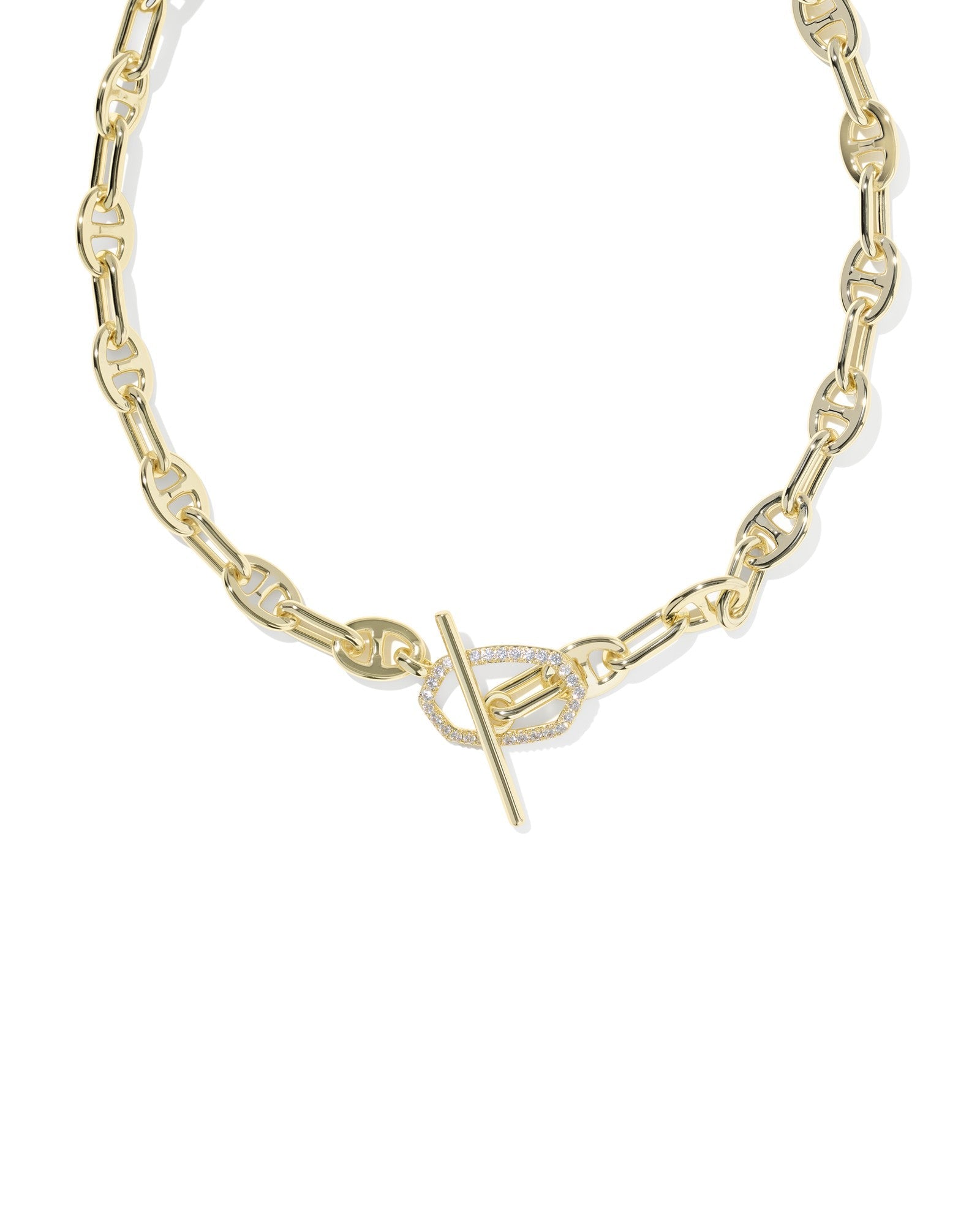 ELISA TOGGLE LINK AND CHAIN NECKLACE GOLD WHITE CZ - She Chester