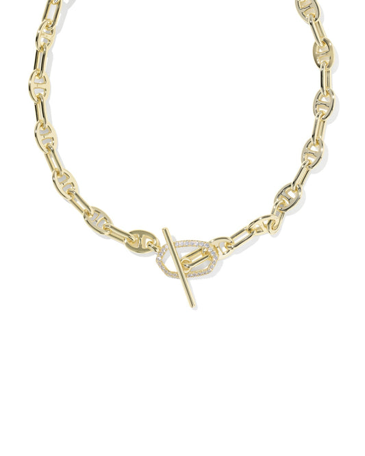 ELISA TOGGLE LINK AND CHAIN NECKLACE GOLD WHITE CZ - She Chester