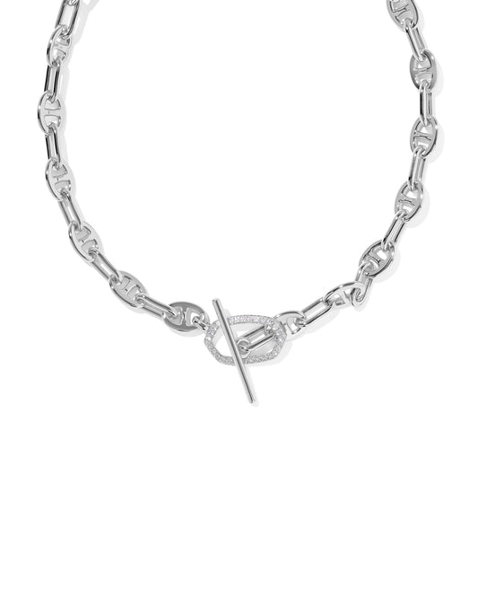 ELISA TOGGLE LINK AND CHAIN NECKLACE SILVER WHITE CZ - She Chester