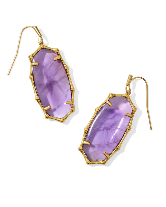 ELLE BAMBOO FRAME DROP EARRINGS GOLD DARK PURPLE AMETHYST - She Chester