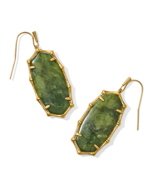 ELLE BAMBOO FRAME DROP EARRINGS GOLD SAGE SERPENTINE - She Chester