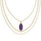 ELLE BAMBOO FRAME TRIPLE STRAND NECKLACE GOLD DARK PURPLE AMETHYST - She Chester