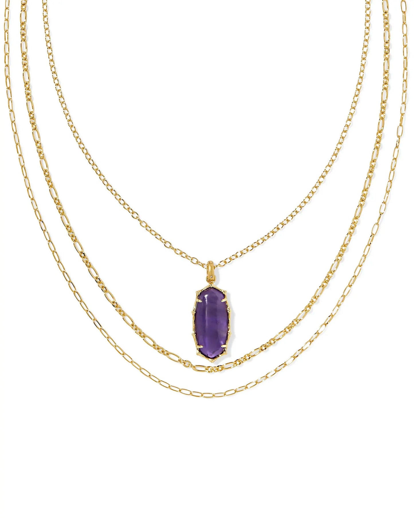 ELLE BAMBOO FRAME TRIPLE STRAND NECKLACE GOLD DARK PURPLE AMETHYST - She Chester