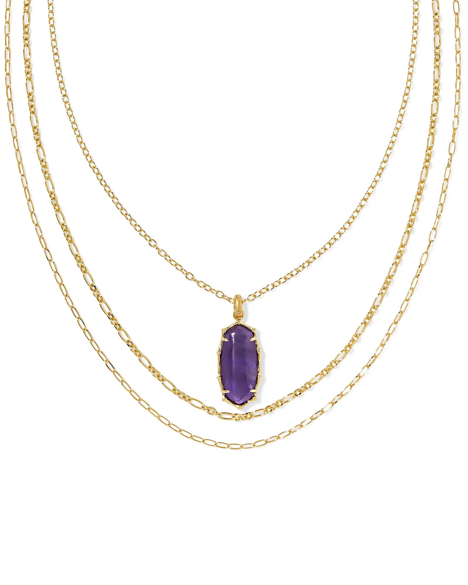 ELLE BAMBOO FRAME TRIPLE STRAND NECKLACE GOLD DARK PURPLE AMETHYST - She Chester