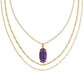 ELLE BAMBOO FRAME TRIPLE STRAND NECKLACE GOLD DARK PURPLE AMETHYST - She Chester