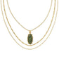 ELLE BAMBOO FRAME TRIPLE STRAND NECKLACE GOLD SAGE SERPENTINE - She Chester