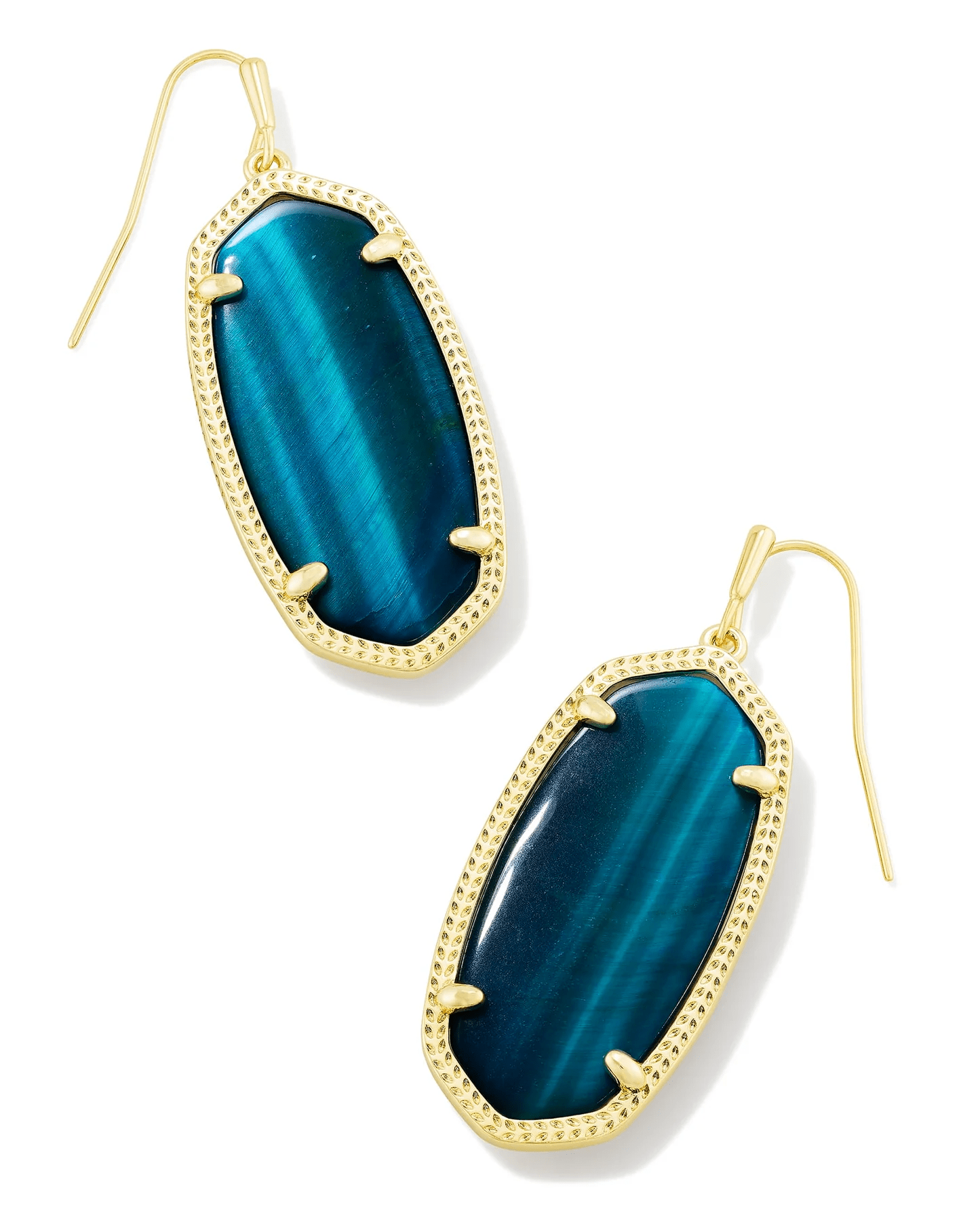 Elle Earrings Gold Teal Tigers Eye - She Chester