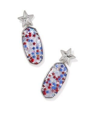 Elle Star Drop Earrings Rhodium Red White Blue Illusion - She Chester