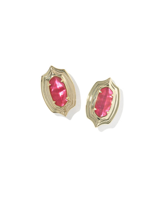 ELLIE STEPPED FRAME STUD EARRINGS - GOLD DARK PINK ILLUSION - She Chester