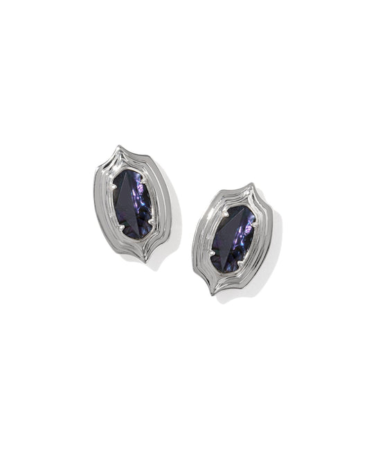 ELLIE STEPPED FRAME STUD EARRINGS - SILVER DARK INDIGO ILLUSION - She Chester