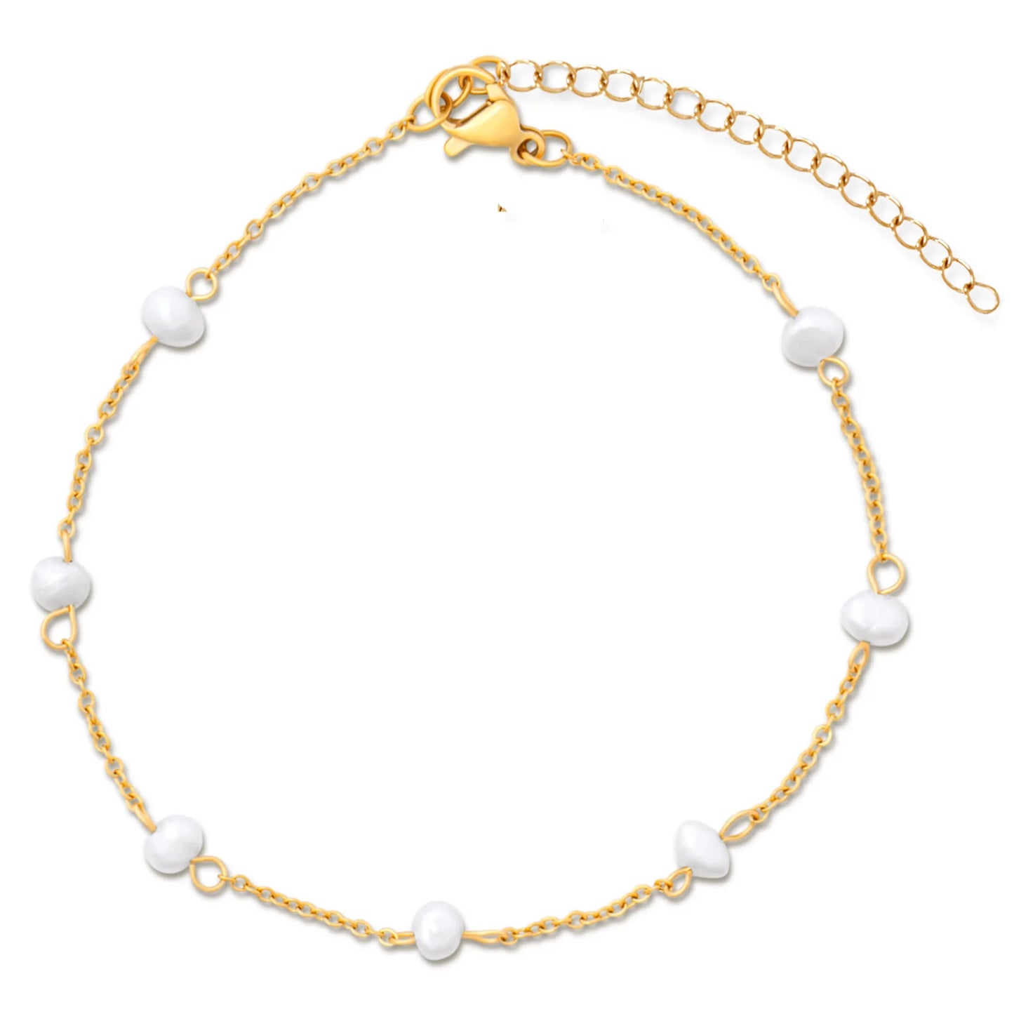 Rosette Pearl Chain Gold Anklet