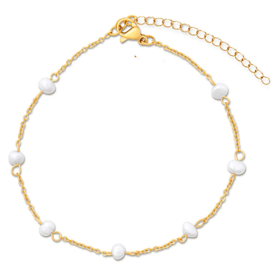 Rosette Pearl Chain Gold Anklet