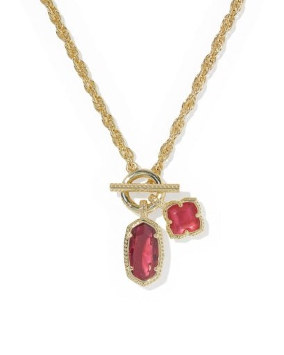 Eloise Charm Necklace - Gold Dark Pink Illusion - She Chester