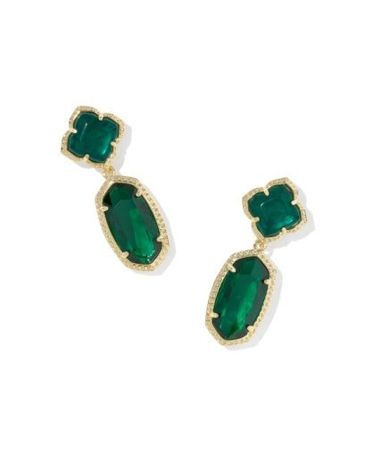 Eloise Drop Earrings - Gold Dark Green Rock Crystal - She Chester