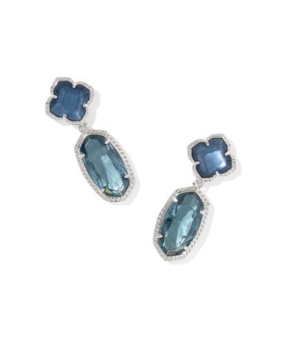 Eloise Drop Earrings - Silver Steel Blue Mother Of Pearl - She Chester