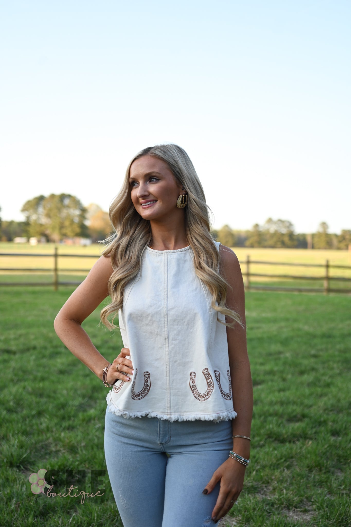 Embroidered Horseshoe Tank - She Chester
