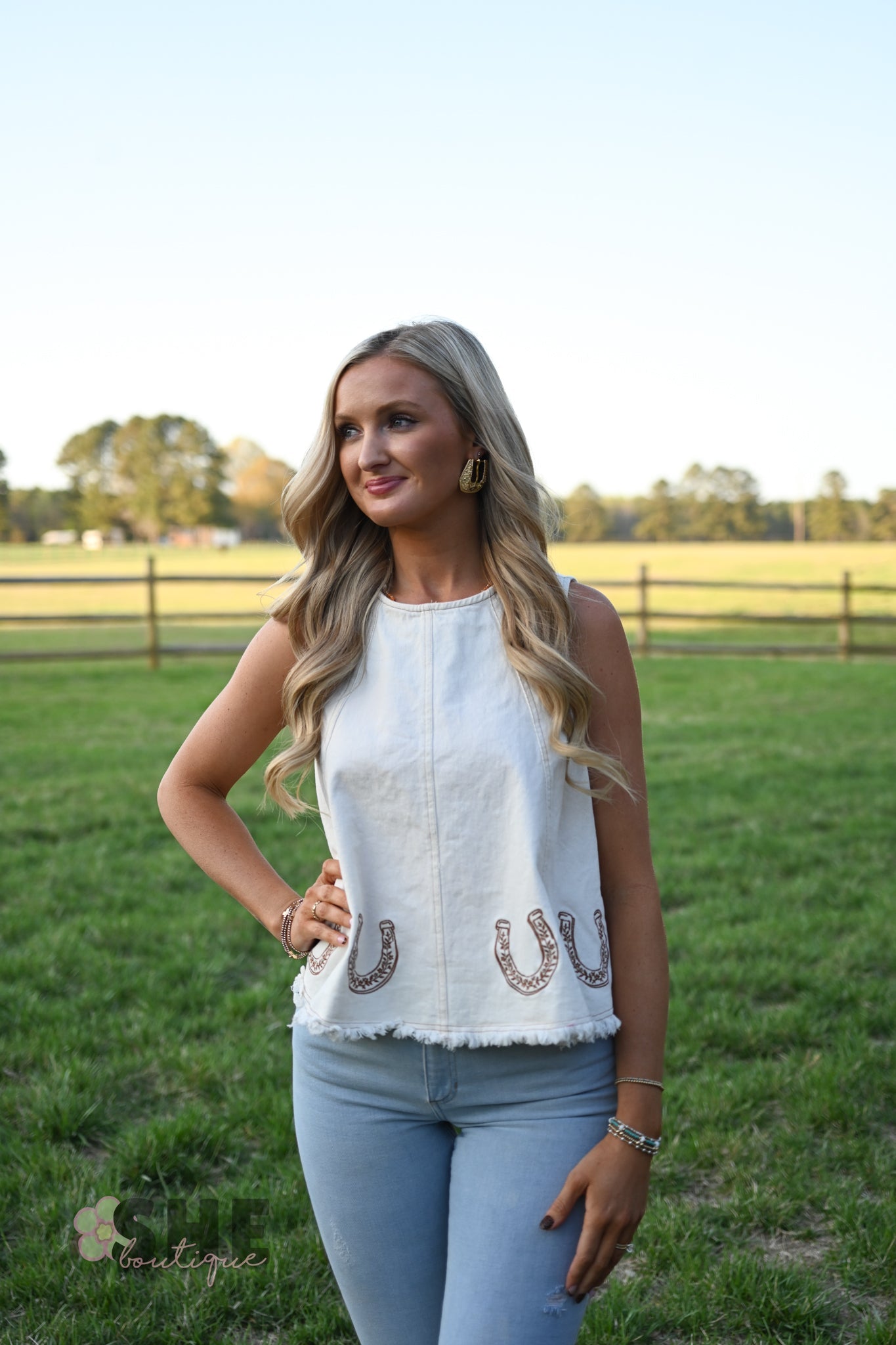 Embroidered Horseshoe Tank - She Chester
