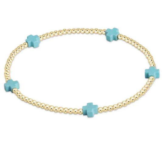Turquoise Mini Cross 2mm Gold