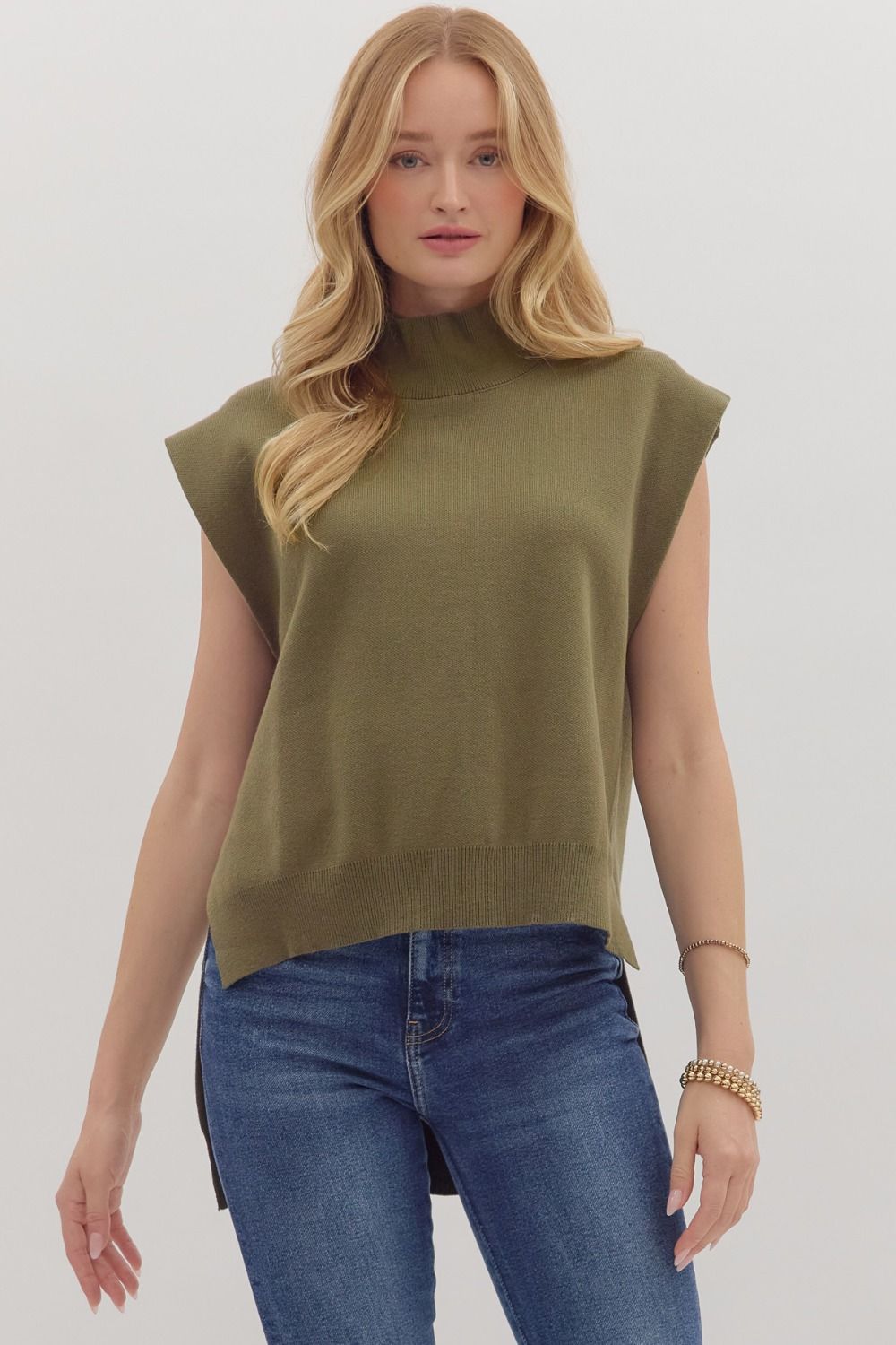 Happy Hour Mock Neck Top - Olive