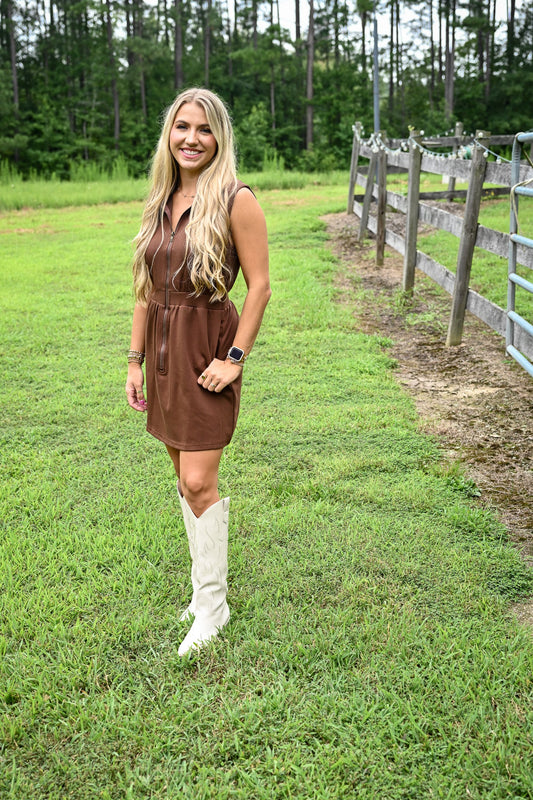 Espresso Bean Half Zip Dress - She Chester