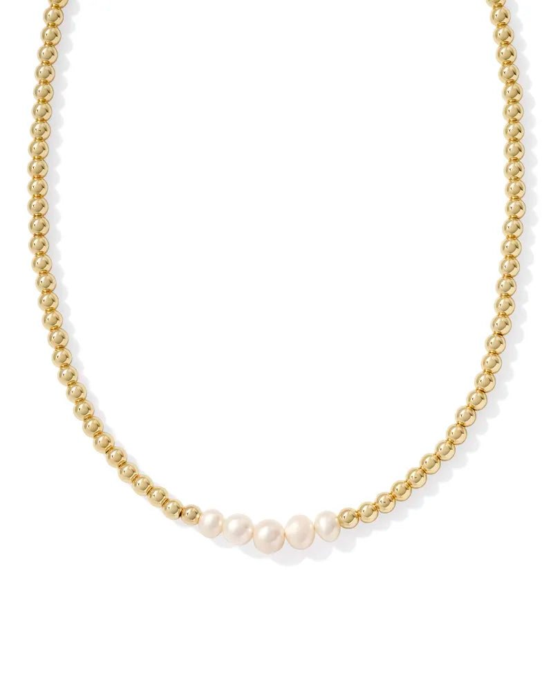 Eve Beaded Strand Necklace Gold White Pearl - She Chester