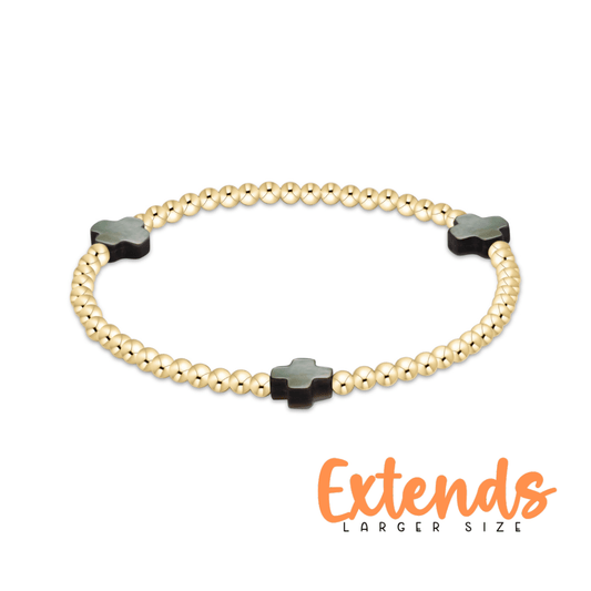 Extends Signature Cross 3mm Gold Bracelet - Mother Of Pearl - Black Tahitian - She Chester
