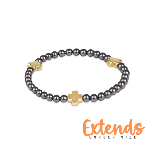 Extends Signature Cross 4mm Pearl Dark Grey Bracelet - Gold - She Chester