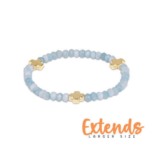 Extends Signature Cross Gold 4mm Gemstone Bracelet - Aquamarine - She Chester