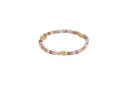 Extends Signature Cross Gold 4mm Gemstone Bracelet - Botswana Agate - She Chester