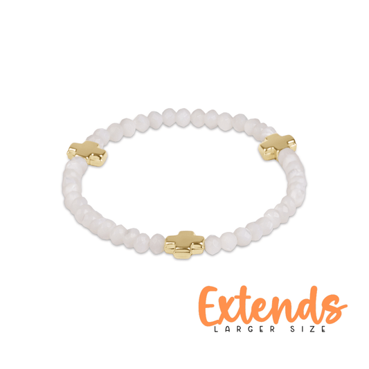 Extends Signature Cross Gold 4mm Gemstone Bracelet - Mother Of Pearl - She Chester
