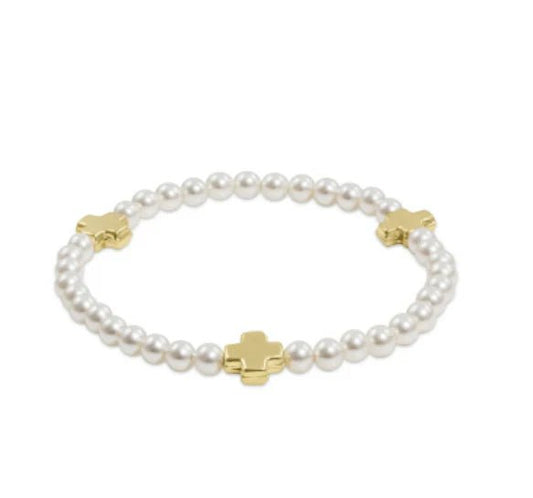 Extends Signature Cross Pearl Pattern 4mm Bracelet Gold - She Chester