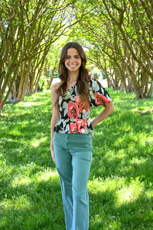 Field Of Poppies One Shoulder Top -