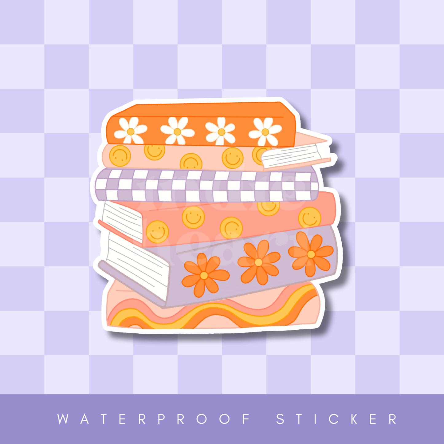 Retro Book Stack Sticker: 2.5"
