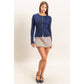 Ribbed Button Front Cardigan: Navy