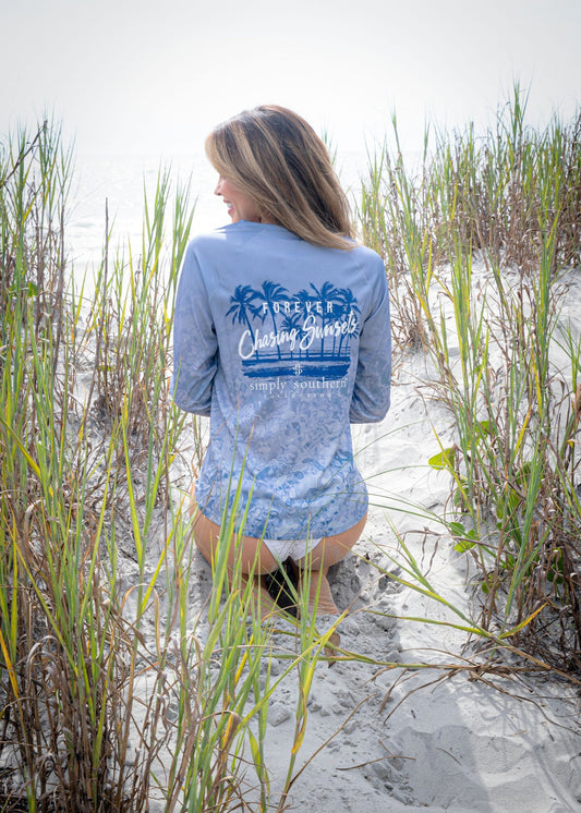 SS Rash Guard - Chasing Sunsets Blue -