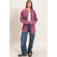 Mineral Wash Waffle Knit Button-Up Shacket: DARK CHERRY