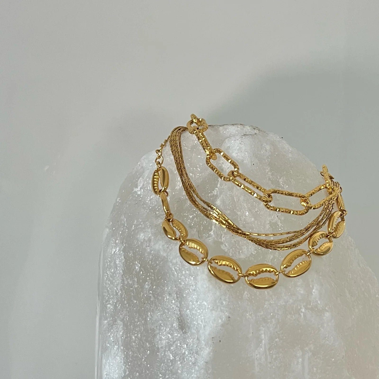 Fabiola Gold Textured Paper Clip Chain Bracelet - 55 - She Chester