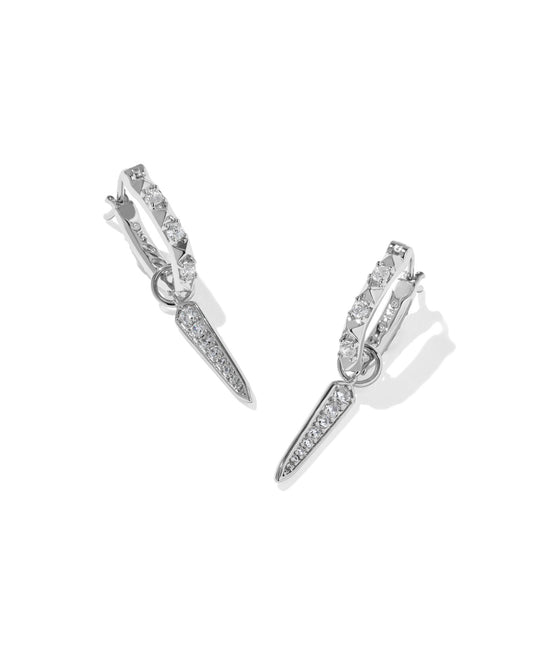 FATE CHARM HUGGIE EARRINGS - SILVER WHITE CZ - She Chester