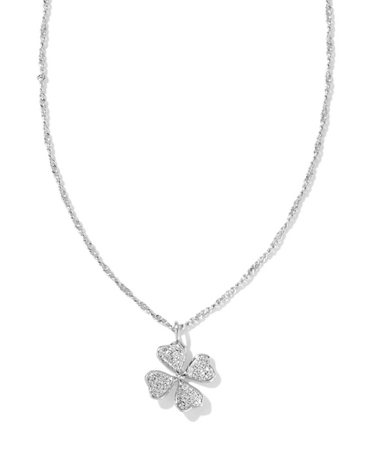 Clover Crystal Necklace Rhodium White Crystal
