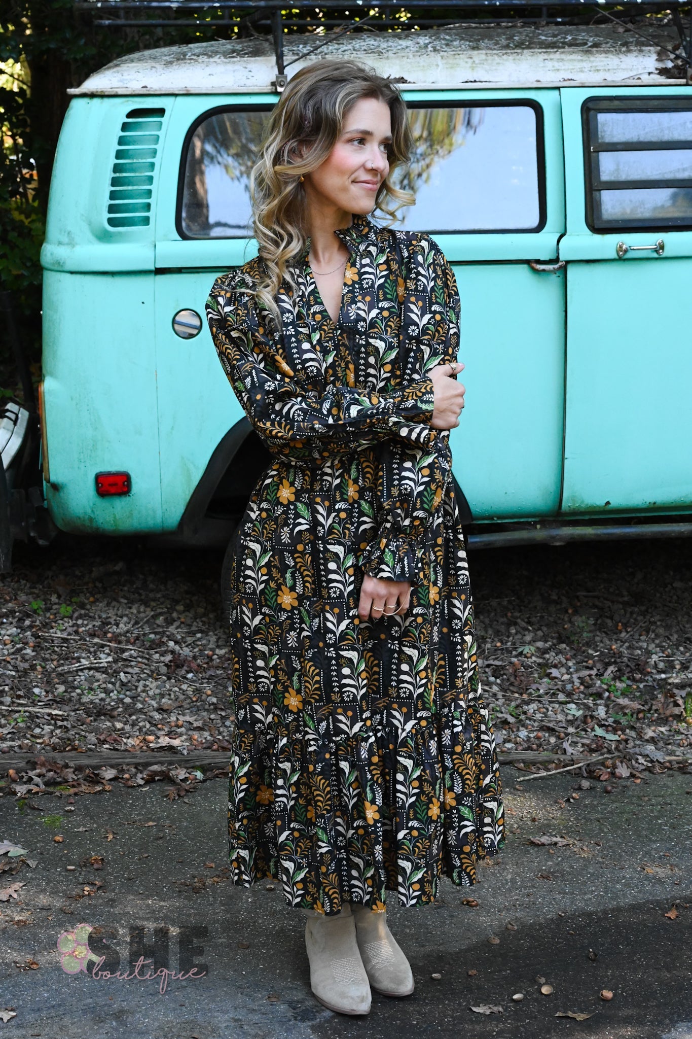 Fields of Fall Black Dress - She Chester
