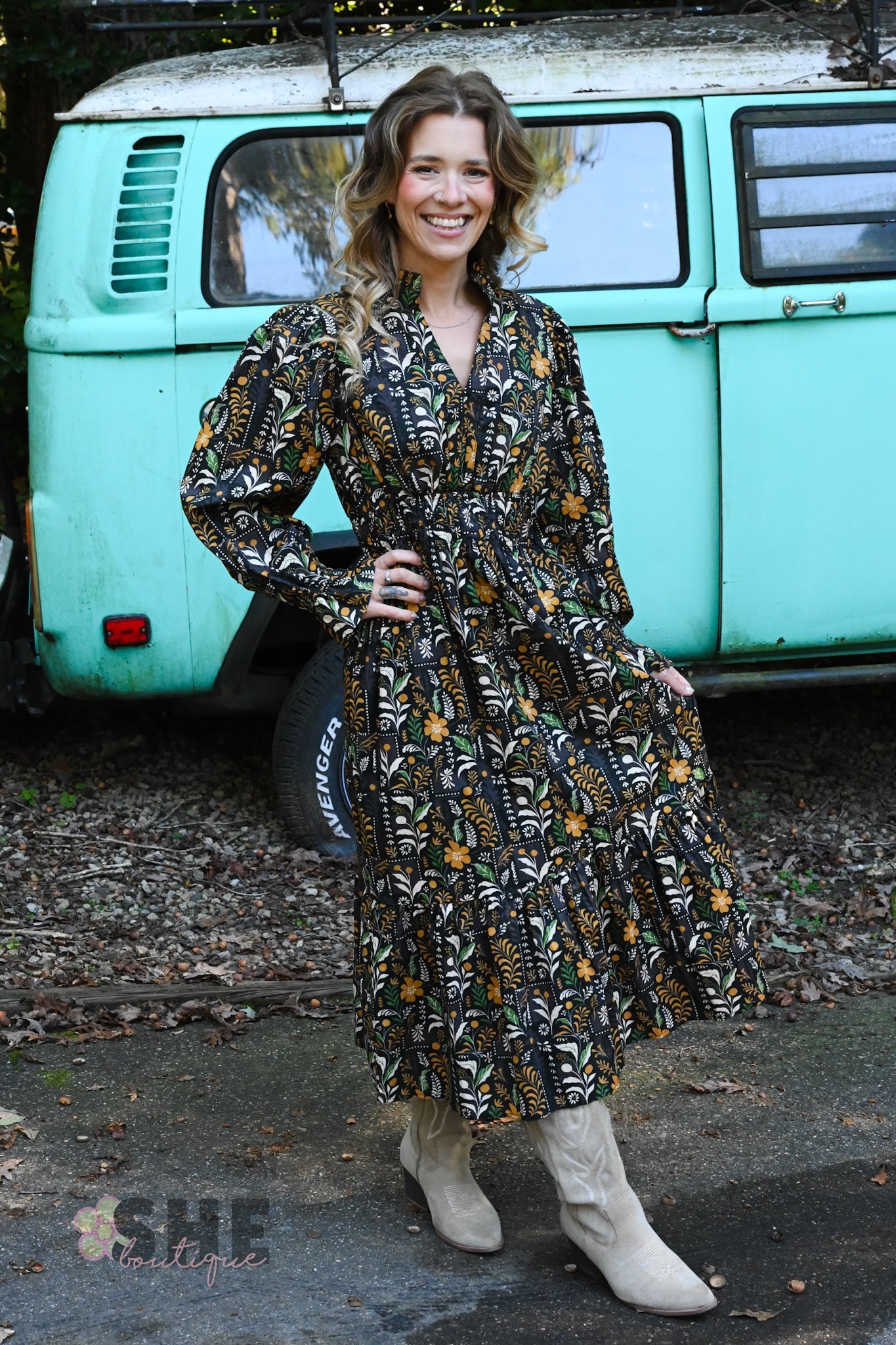 Fields of Fall Black Dress - She Chester