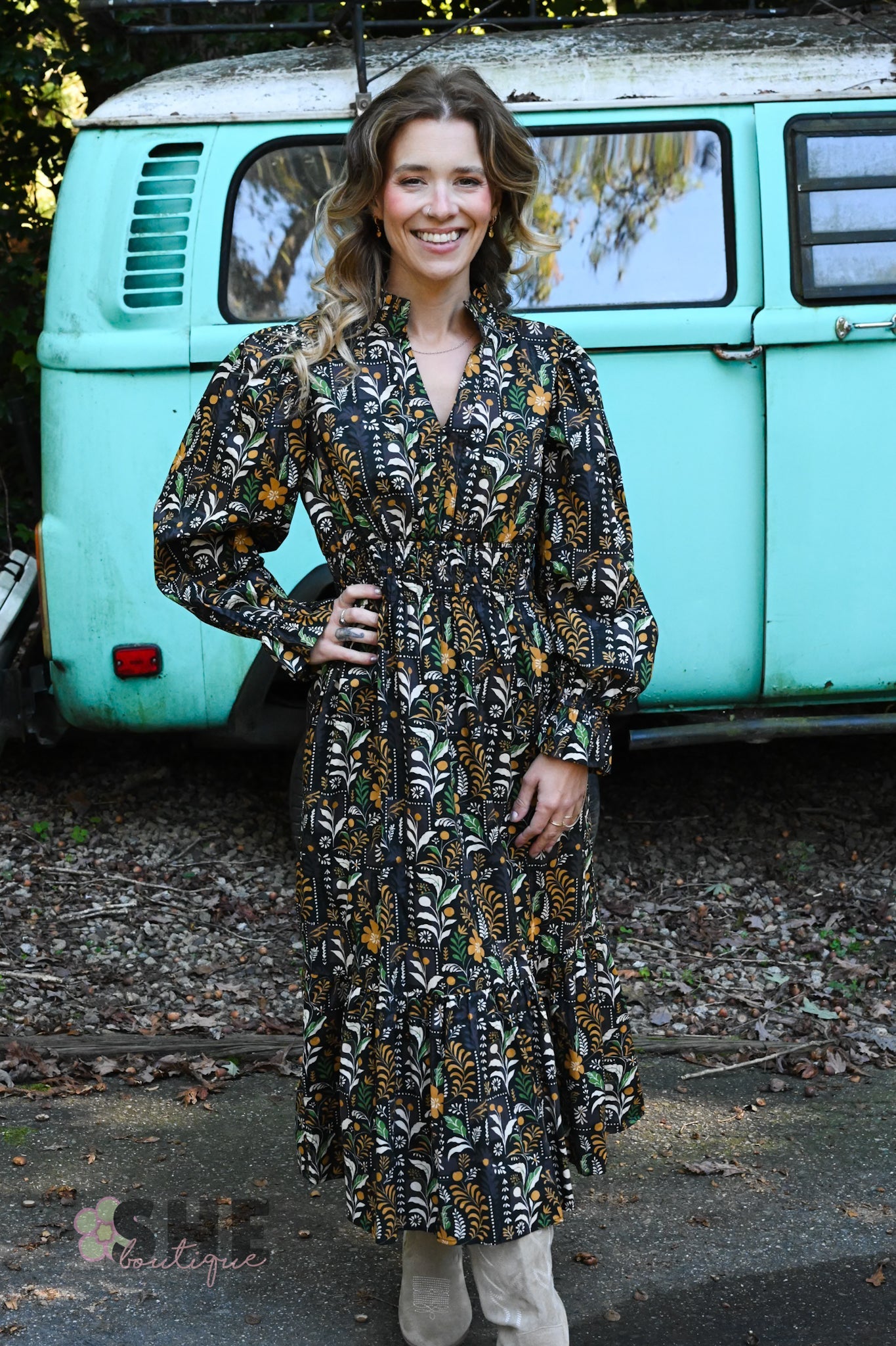 Fields of Fall Black Dress - She Chester