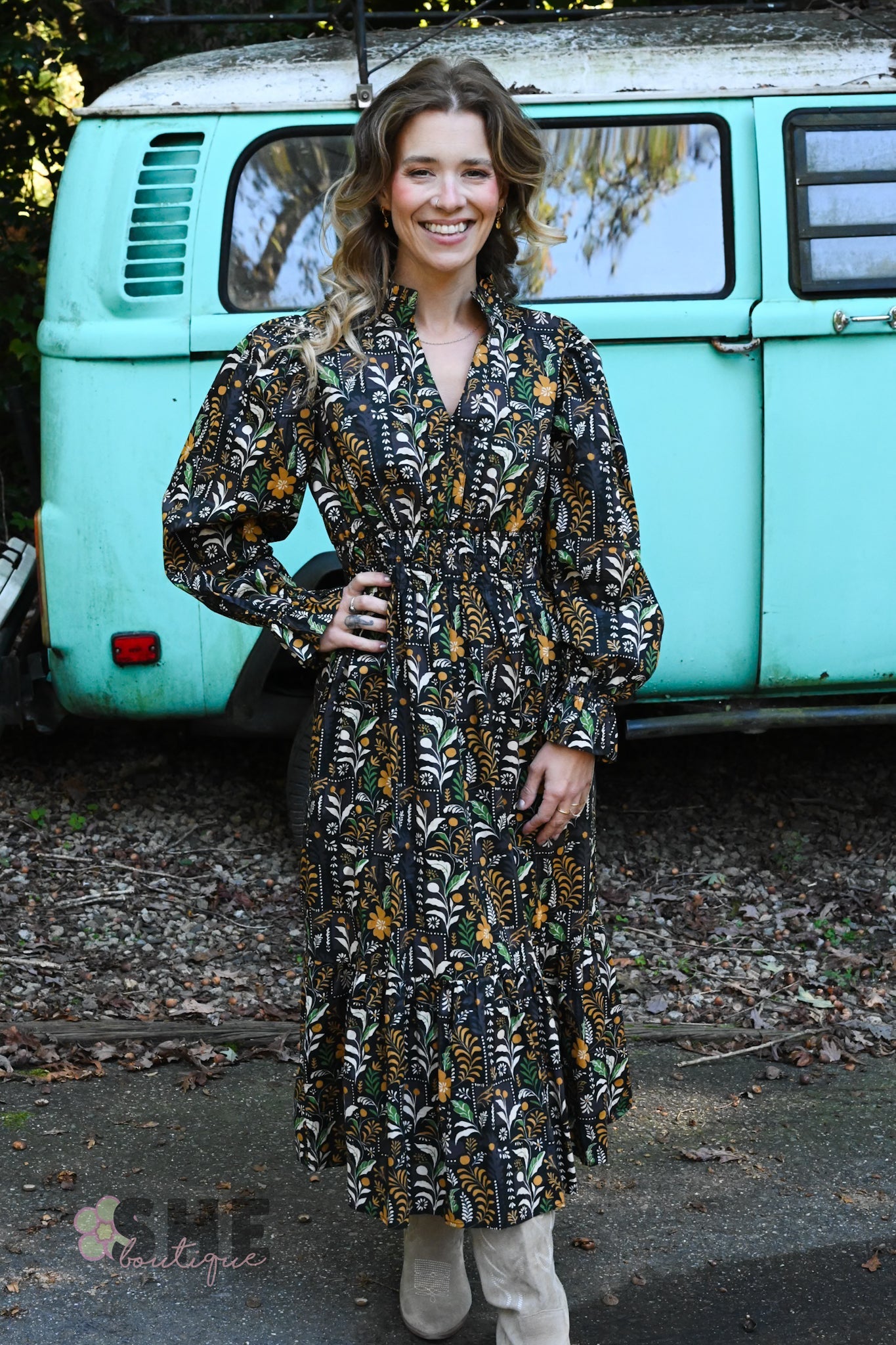 Fields of Fall Black Dress - She Chester