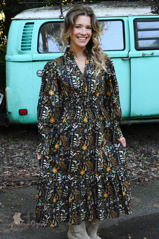 Fields of Fall Black Dress - She Chester