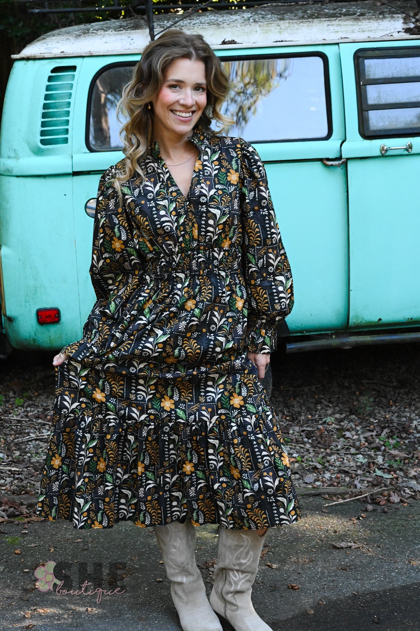 Fields of Fall Black Dress - She Chester